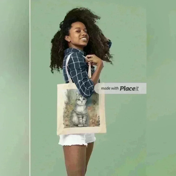 Vintage painted cat print on a tote recyled bag - Picture 3 of 3